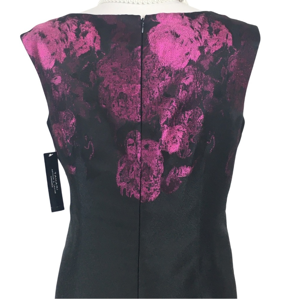 Tahari Black Pink Floral Jacquard Sleeveless High Neckline Sheath Dress size 12 - Picture 10 of 16